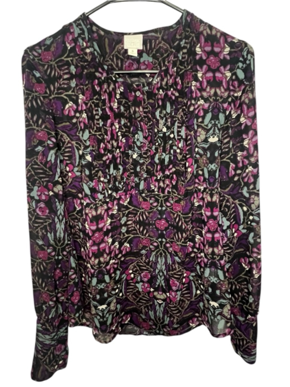 Converse One Star Floral Pattern Long Sleeve Lightweight Sheer Peasant Blouse